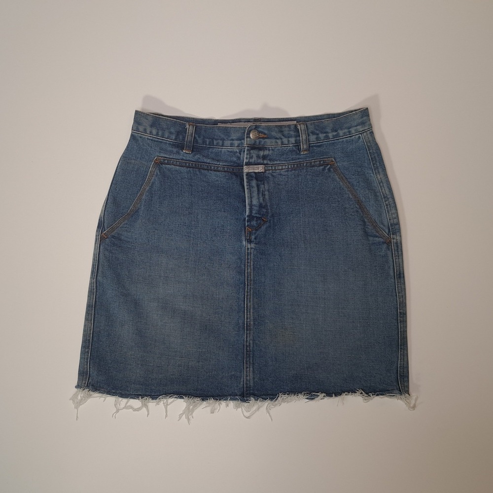 Marithé François Girbaud Denim Mini Skirt Size 30 Raw Hem Vintage - Picture 1 of 5